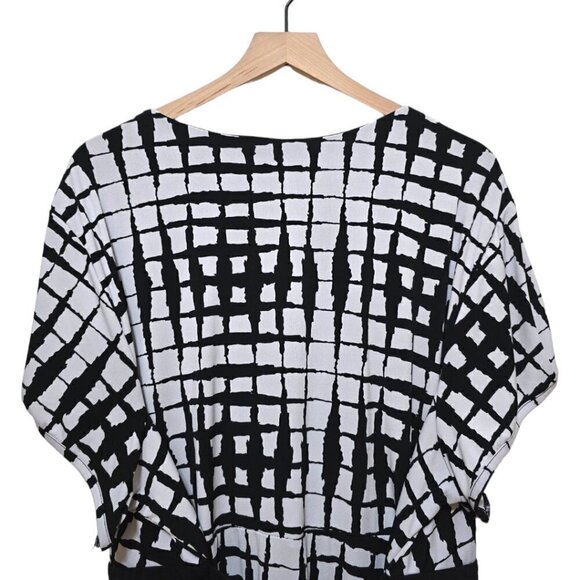 Lane Bryant Black & White Geometric Wrap Top Tie Waist Midi Dress Sz 26/28 - Picture 7 of 9